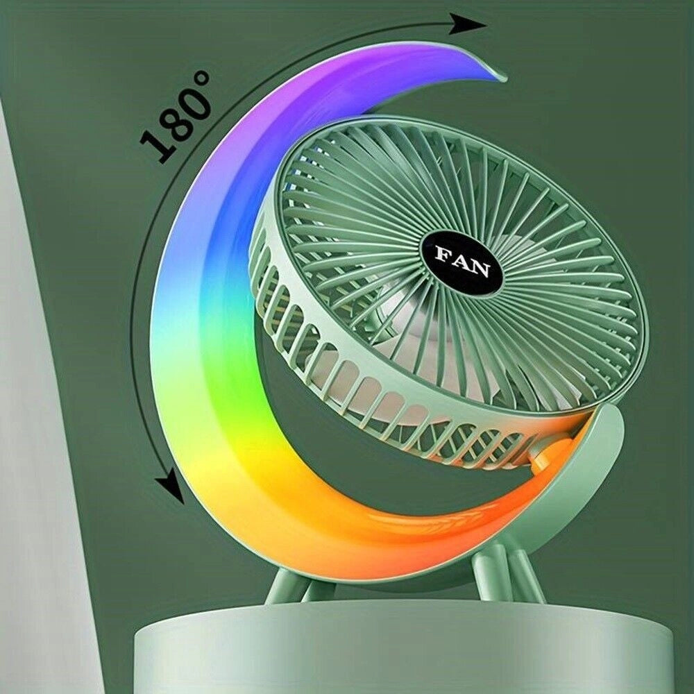 Trade Shop - Ventilatore Da Tavolo Usb 3 Velocita' Con Luce Rgb Compatto Silenzioso Portatile -