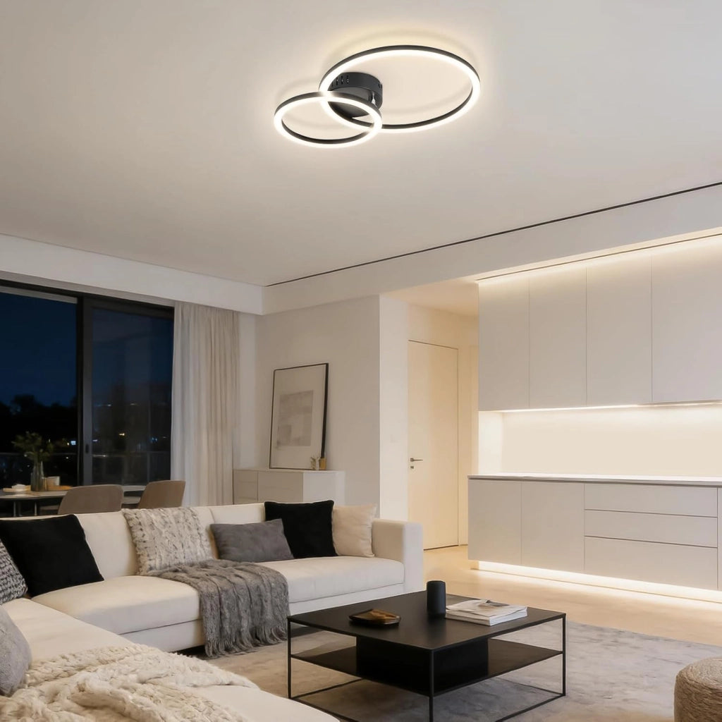 ZMH Plafoniera moderna 2 anelli LED nero 23W 4000K per soggiorno cucina camera da letto ufficio