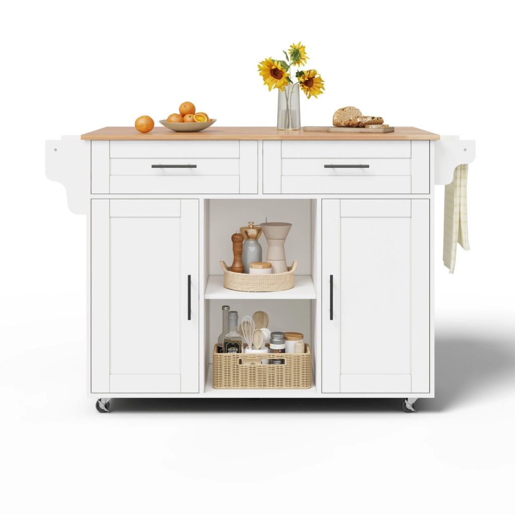 Carrello cucina mobile con piano allungabile 145x70x94;5 cm; bianco in MDF