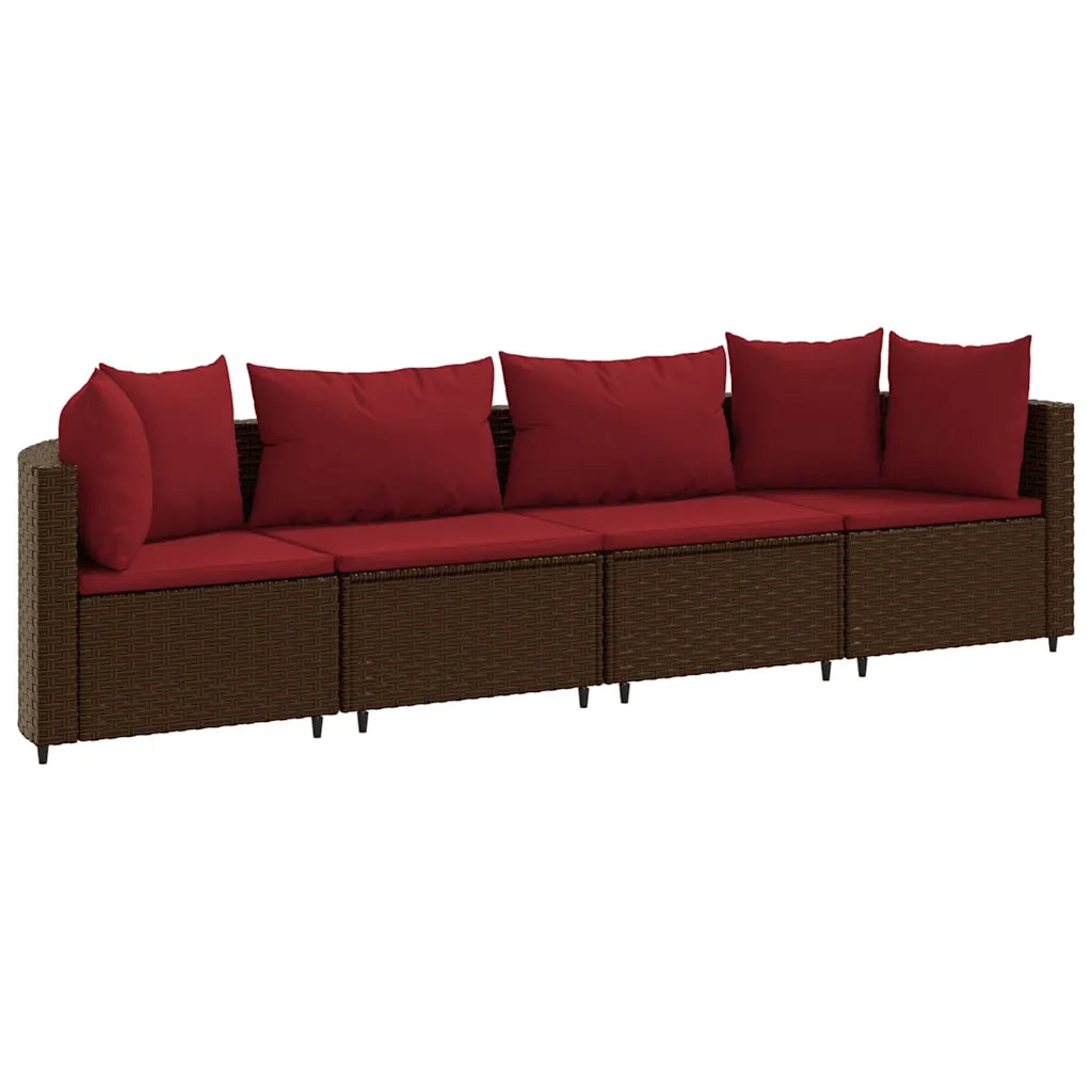 Set Divano da Giardino 4 pz | Set Salotto da Giardino con Cuscini Marrone in Polyrattan