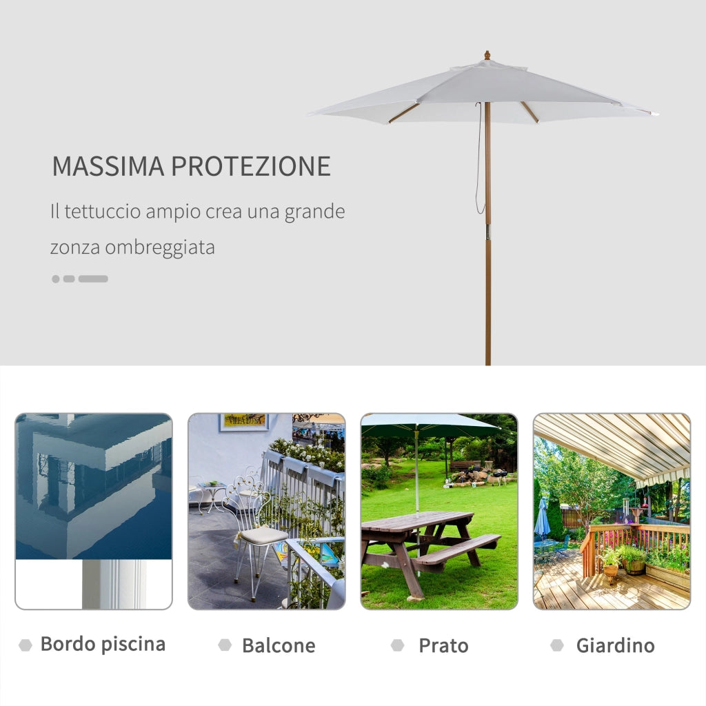 Ombrellone da Giardino Ø2,5x2,3 m Palo Ø38 mm in Bambù Bianco