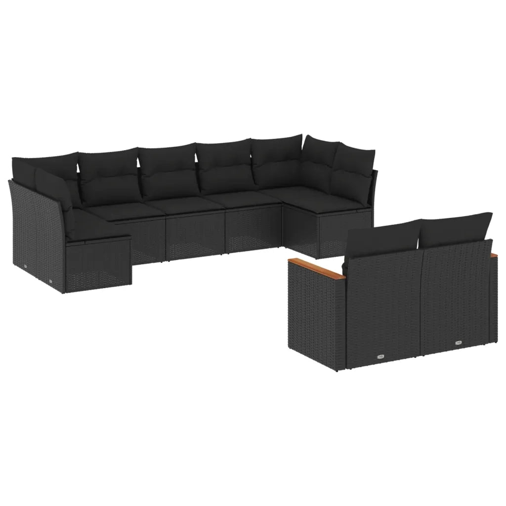 Set Divani da Giardino 9 pz con Cuscini Nero in Polyrattancod mxl 90567