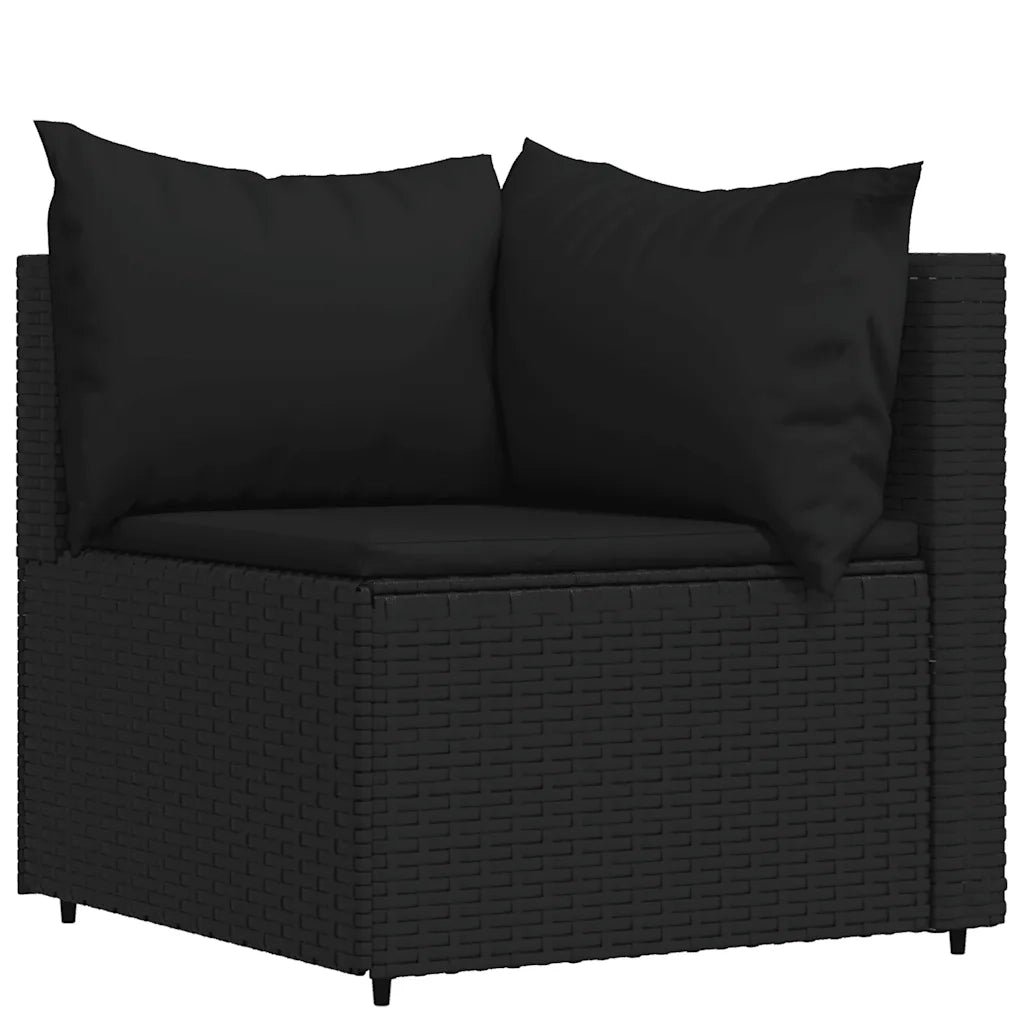 Set Divani da Giardino 3 pz con Cuscini Nero in Polyrattan