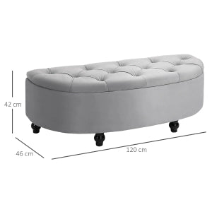 Panca contenitore in velluto con vano portaoggetti e seduta imbottita in poliestere grigio per camera da letto 120 cm