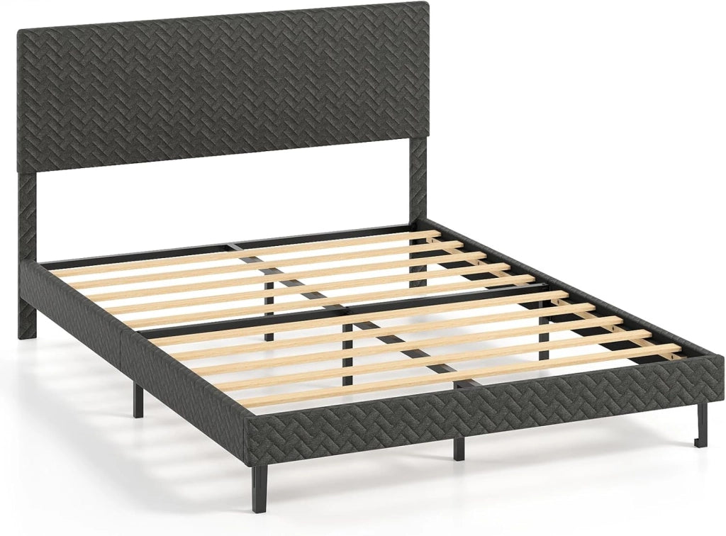 Telaio letto imbottito con testiera regolabile in altezza, robusto telaio in metallo, portata fino a 360 kg, struttura con supporto per doghe in legno per camera da letto (160 x 200 cm)