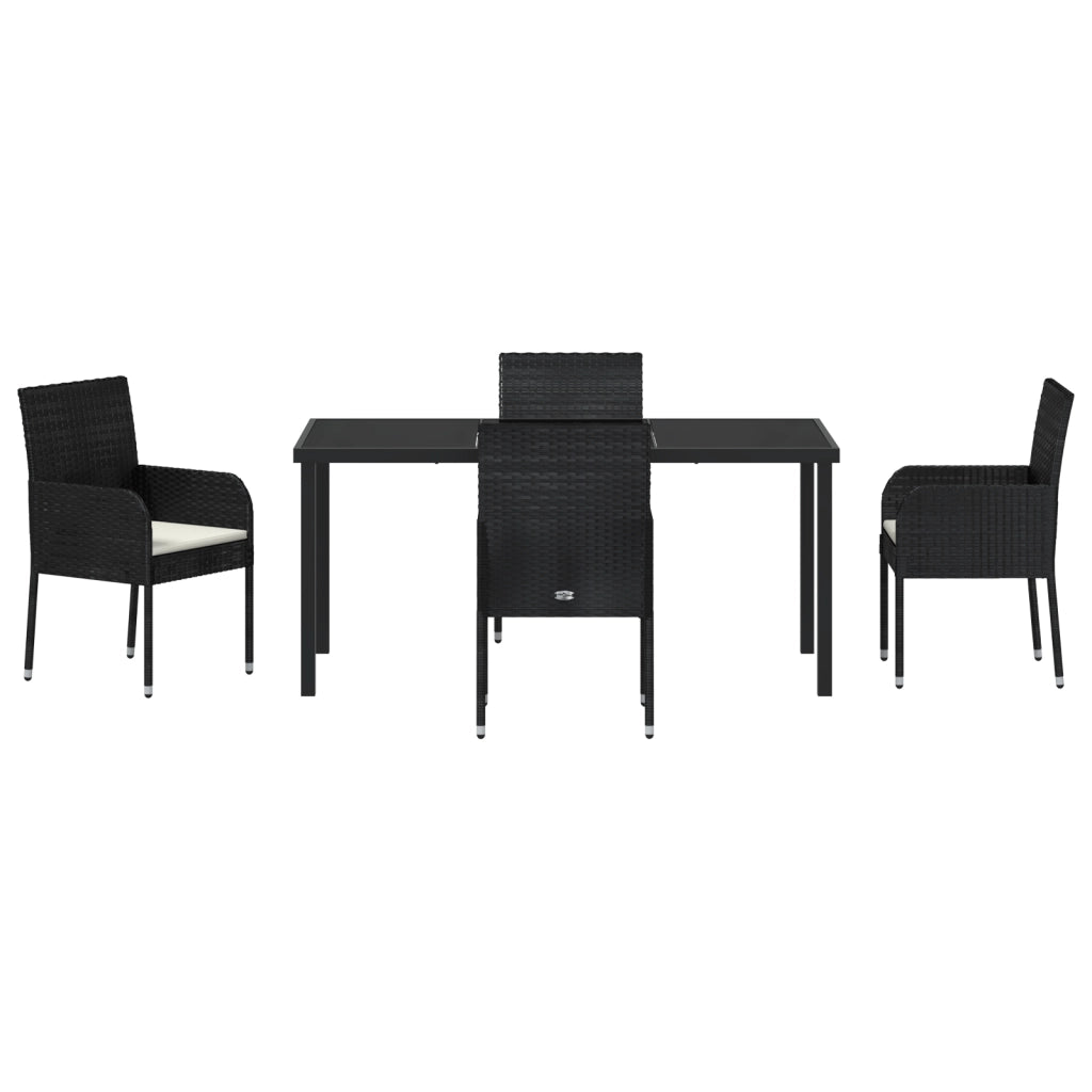Set da Pranzo da Giardino 5 Pezzi con Cuscini Nero Polyrattan