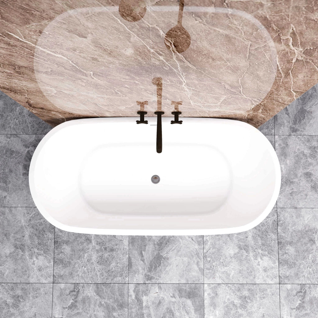 Vasca da Bagno a Isola 170x80x58 cm Vasca da Bagno Freestanding in Acrilico Bianco Ovale