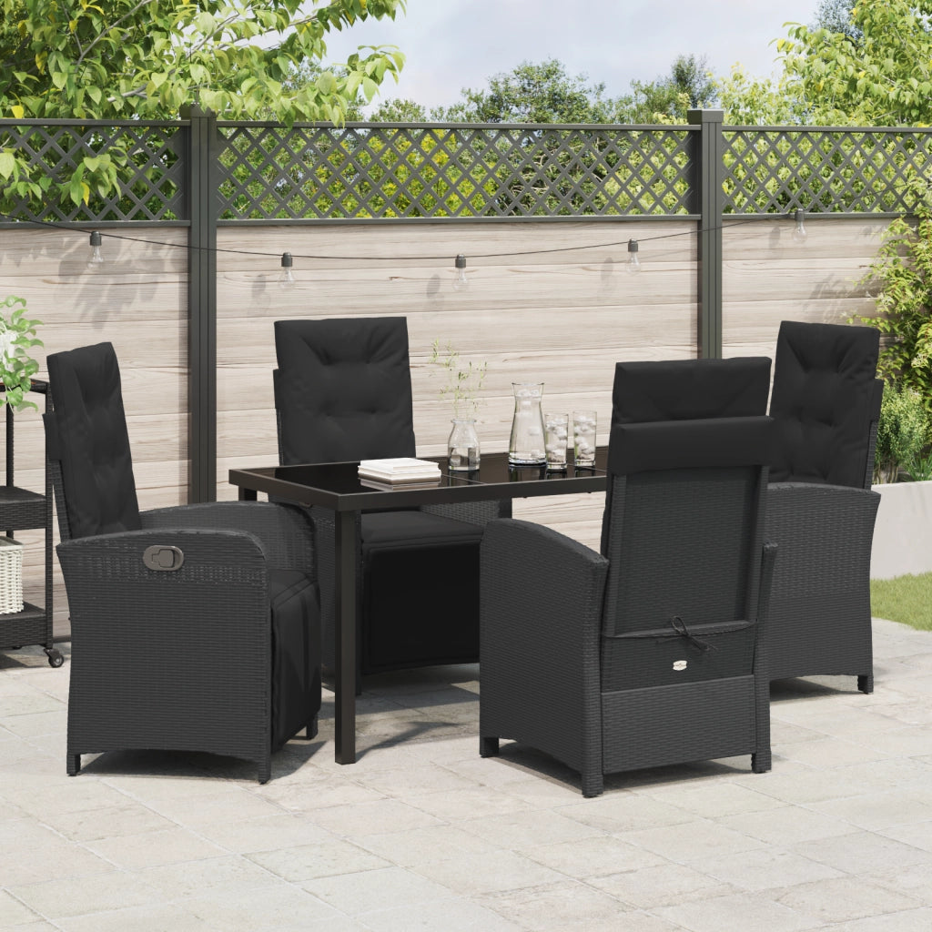 Set da Pranzo da 5 Pezzi con Cuscini  Rattan Nero