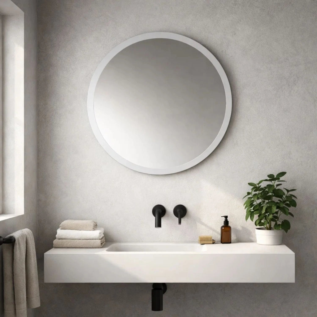 Specchio da bagno forma tonda jonas in artificial stone bianco opaco *** confezione 1