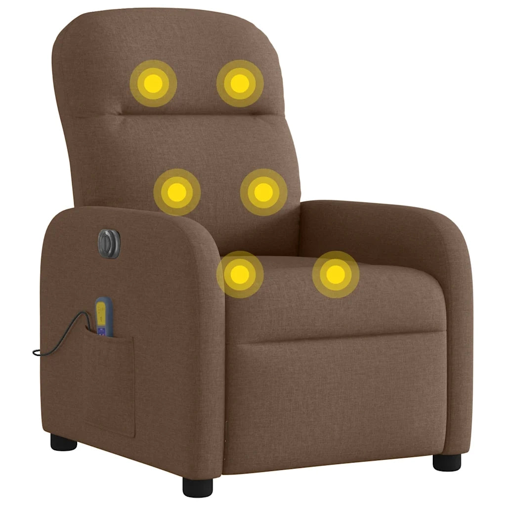 Poltrona Massaggiante | Sedia Relax Reclinabile Elettrica Marrone in Tessuto