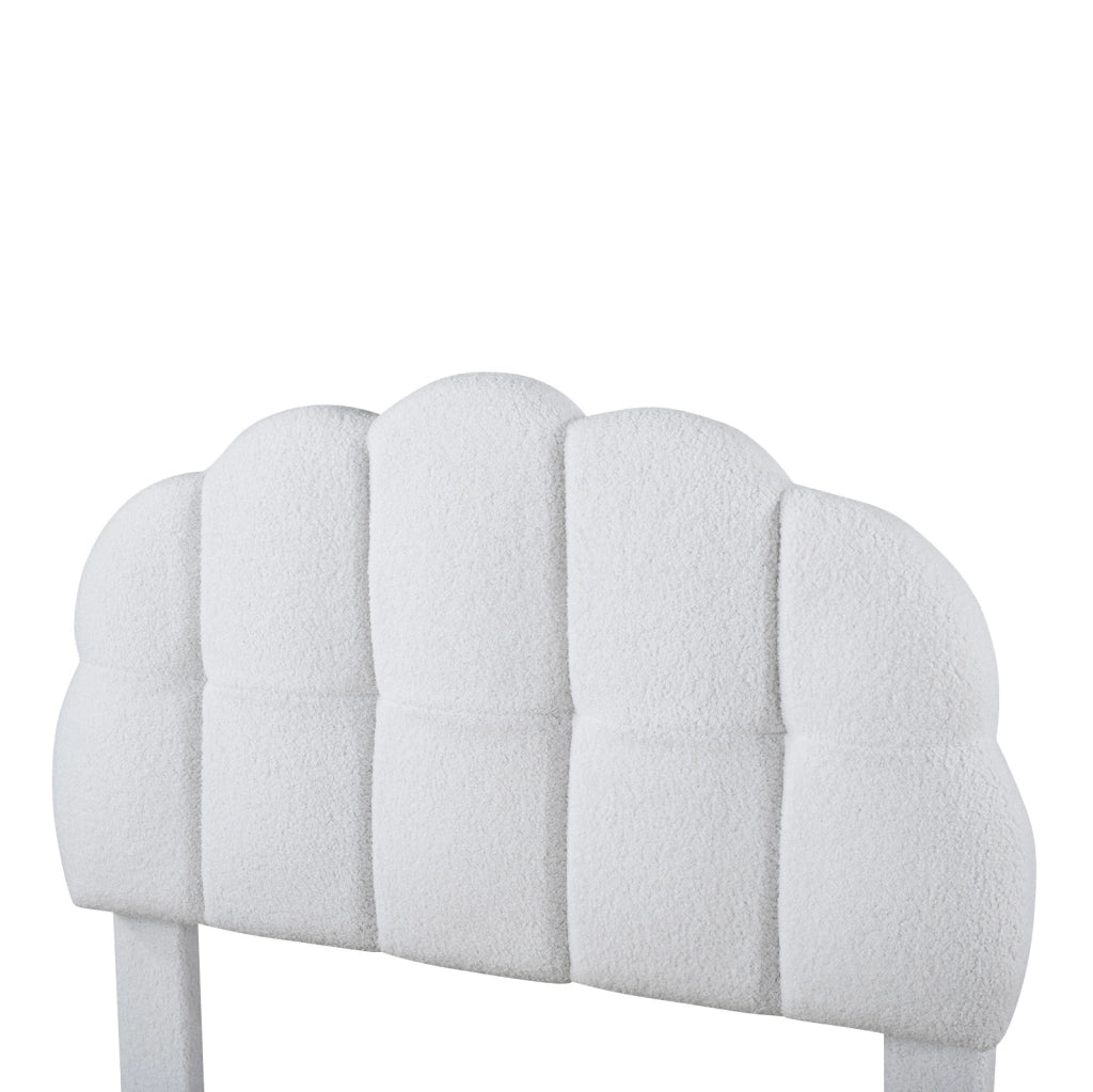 Letto imbottito 90x200 cm; testiera semicircolare; boucl茅; bianco