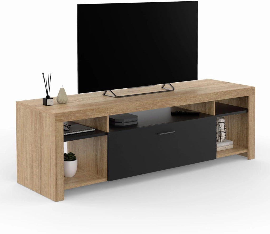 Mueble TV MALO 140 cm en madera y armario negro