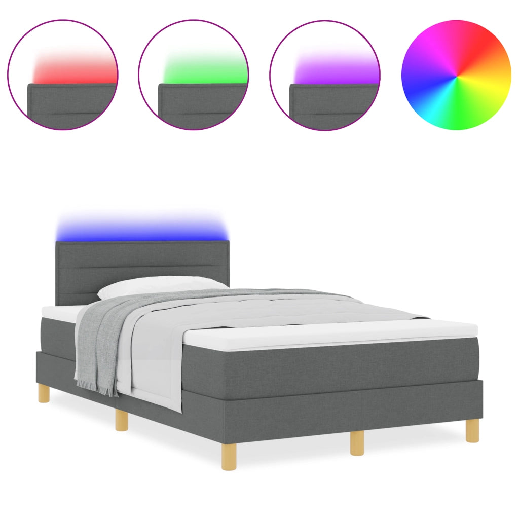 Letto a Molle con Materasso & LED Grigio Scuro 120x190 cm Tessuto