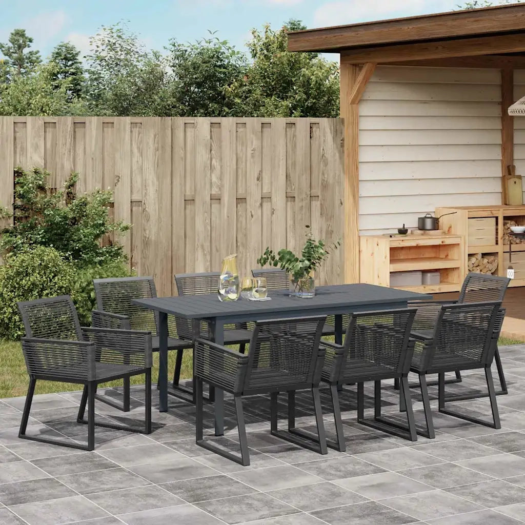 Set da Pranzo per Giardino 9 pcs Nero polyrattan 3378821