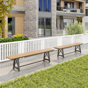 Panchina da esterno in hdpe struttura metallica, Panchina da patio lunga 183 cm Marrone e Nero-Panchine