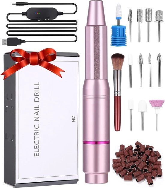 Vijl per unghie elettrico per acrilato gel unghie naturali caricabile via USB 25000 tpm 12-in-1 set per unghie per principianti professionale colore rosa