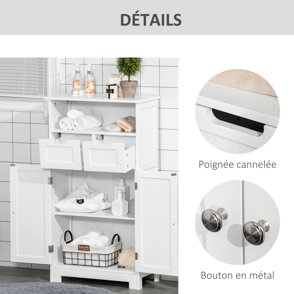 Armadietto da bagno con 2 cassetti e ripiano regolabile ¨C zephmum ¨C bianco 60x30x109 cm
