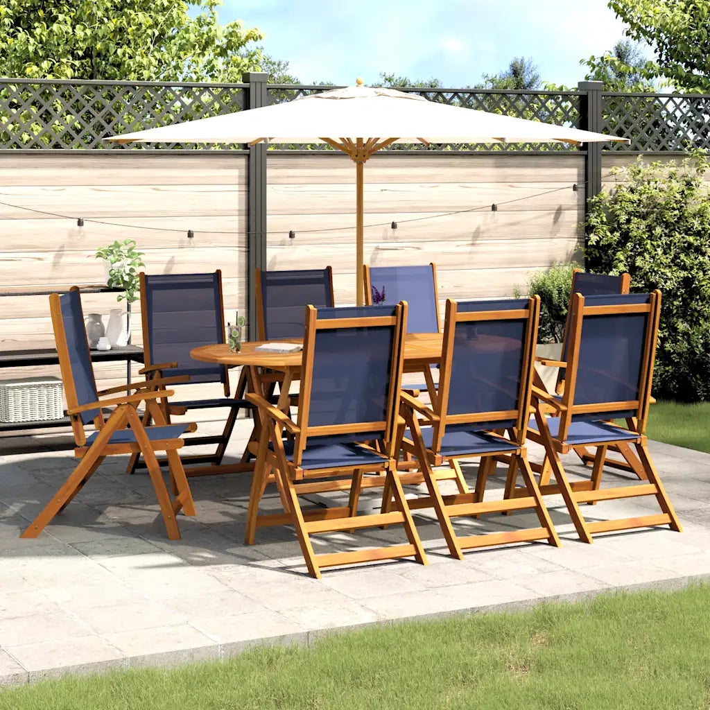 Set Pranzo da Giardino 9pz Legno Massello di Acacia e Textilene