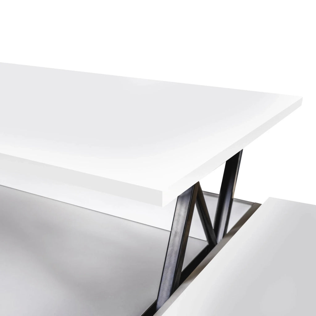 IDMarket - Tavolino ELEA rettangolare alzabile con cassa in legno bianco