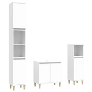 Set Mobili da Bagno | Armadio da bagno 3 pz Bianco in Legno Multistrato