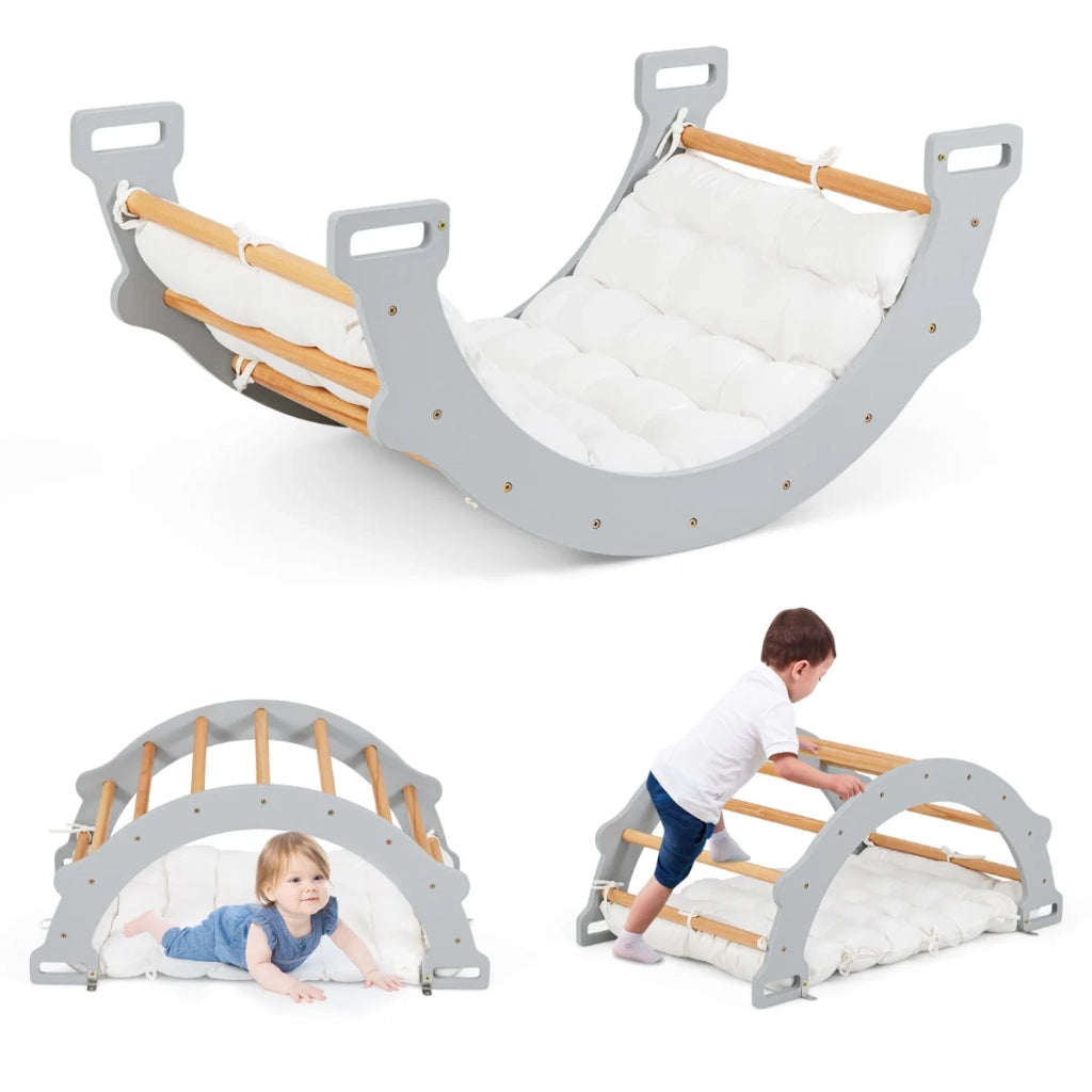 Arco da arrampicata 3 in 1 con cuscino morbido 81 x 50 x 38,5 cm favorisce l'equilibrio e le capacità motorie legno grigio 20_0010193