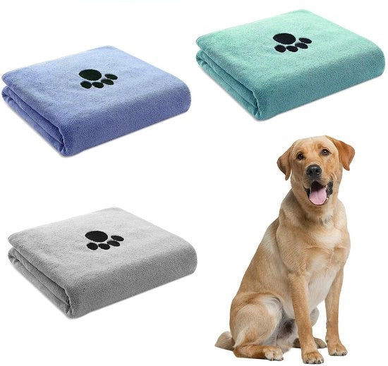 Asciugamano per cani 3 pezzi - Microfibra - Assorbe molto - 75 x 35 cm - Asciugamani per cani - Materiale senza pelo - Asciugamano per animali