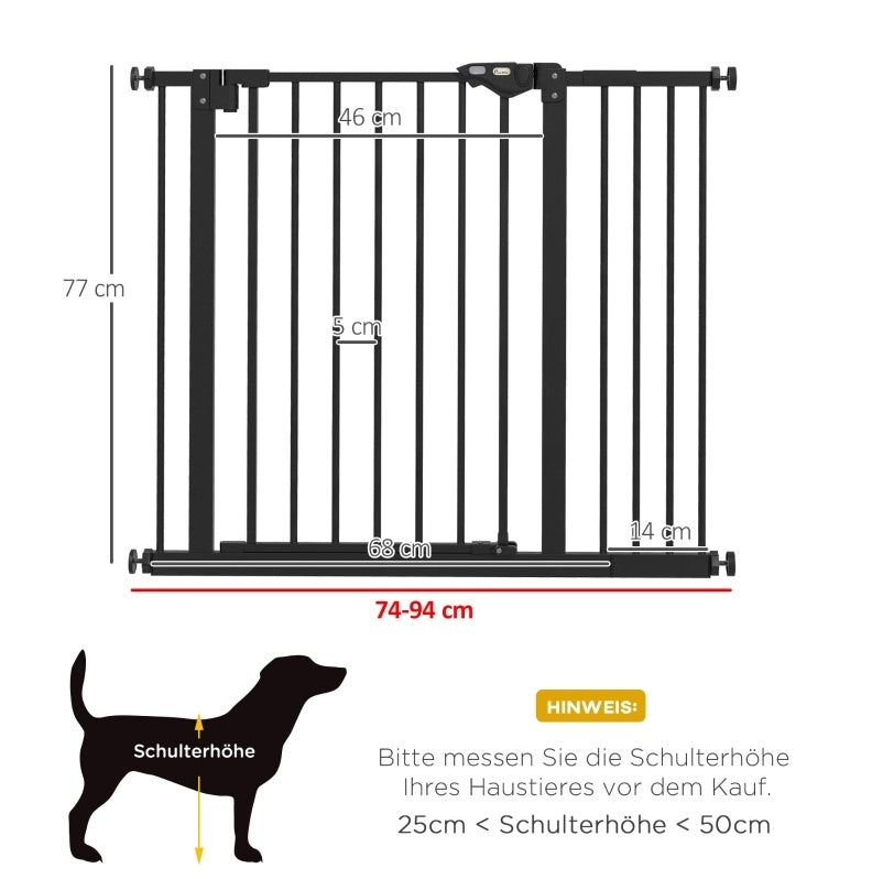 Cancelletto di sicurezza per cani 82x73x6.5 cm con chiusura automatica; metallo nero