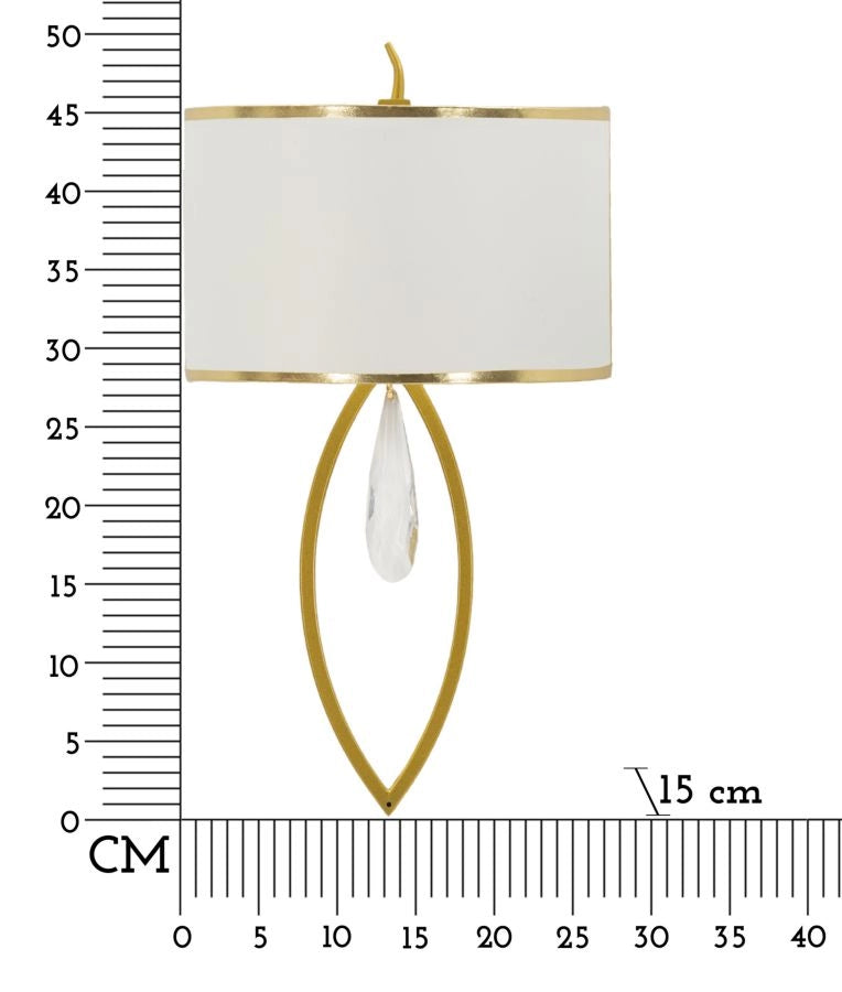 Lampada da Muro Vienna 16x15x50 cm in Ferro e Tessuto Oro e Bianco