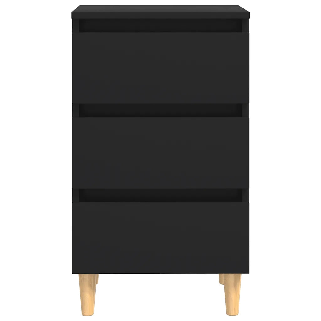 Comodino con Gambe in Legno Massello Nero 40x35x69 cm 805889