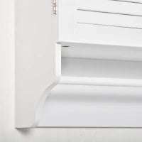 kleankin Mensola Alta da Parete Bagno, Armadio 2 Ante Persiane con Mensola, Porta Asciugamani, Legno Bianco