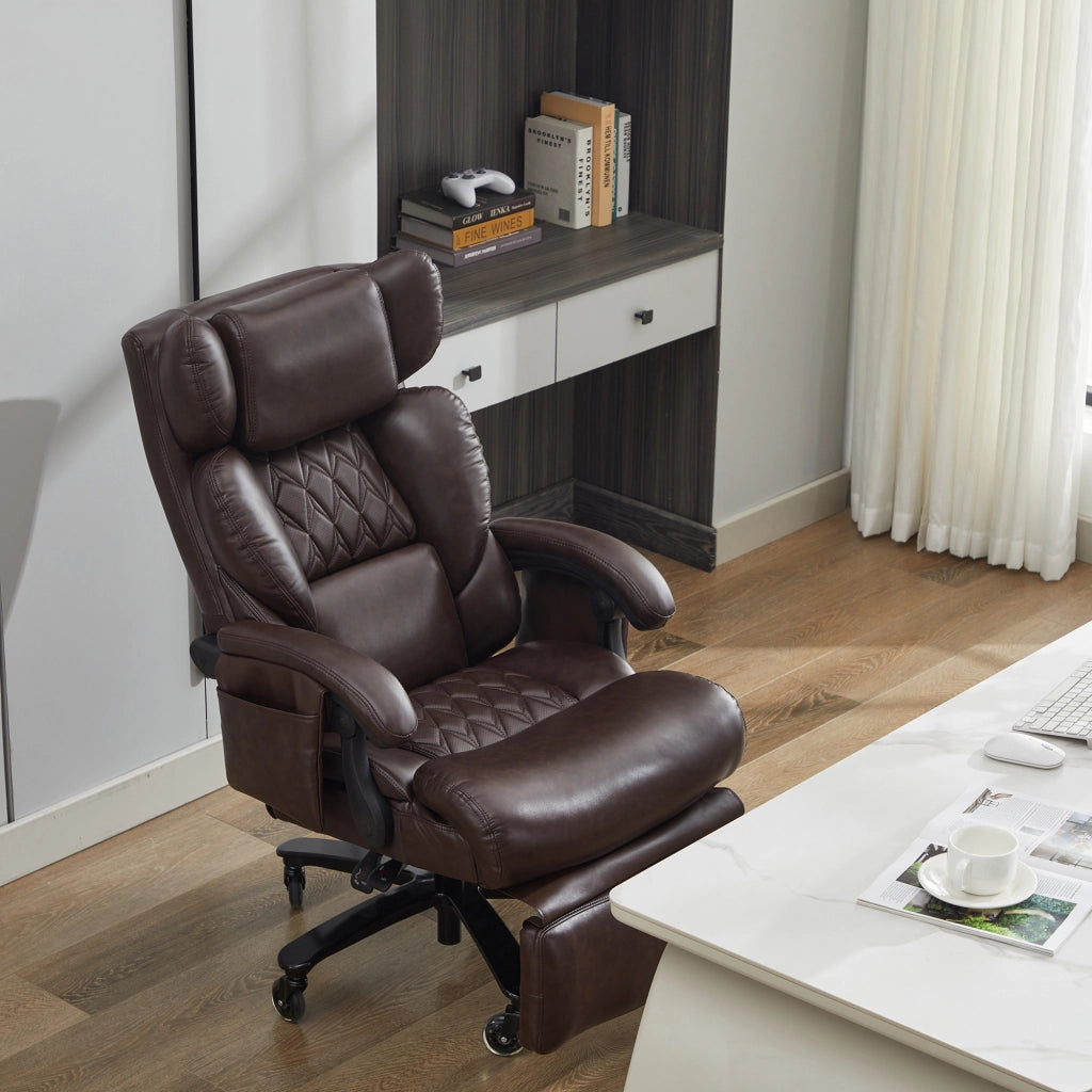 Sedia da Ufficio Ergonomica con Massaggio e Riscaldamento ¨C Xylo ¨C Ecopelle, Poggiapiedi, Marrone