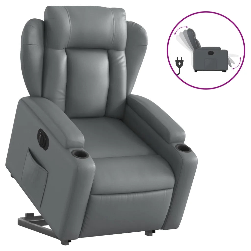 Poltrona Alzapersona Reclinabile Grigio in Similpelle 3204561