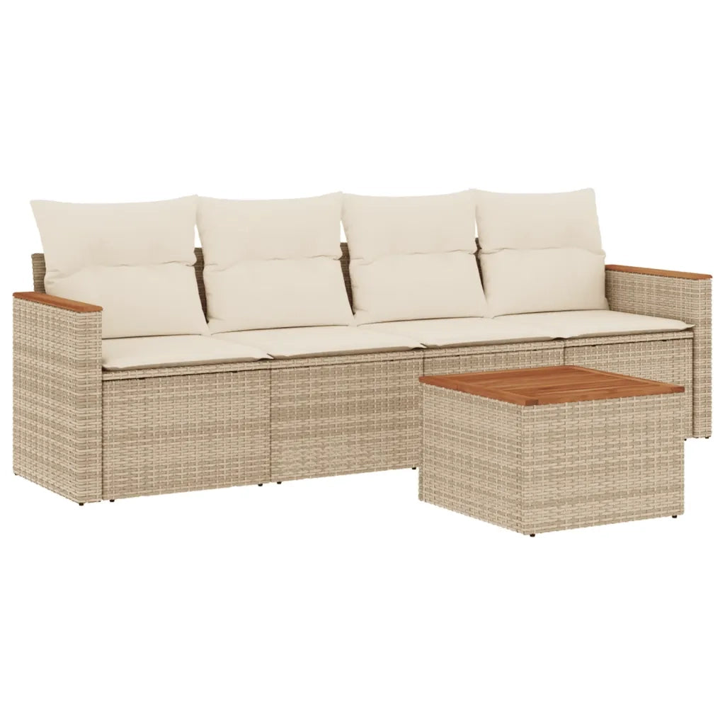 Set Divano da Giardino 5 pz con Cuscini Beige in Polyrattan 3258180