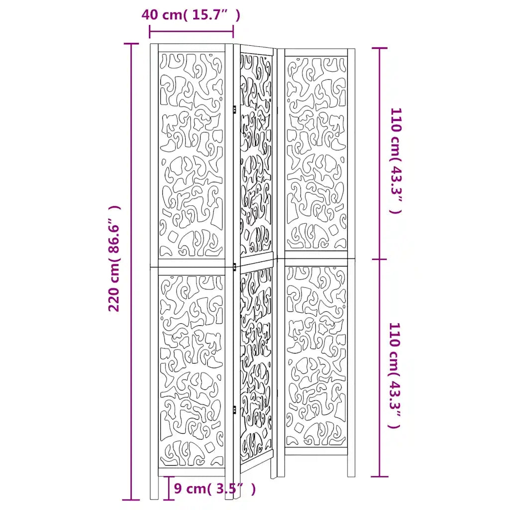 Divisorio Ambienti | Divider per stanze | Paravento 3Pannelli Bianco Legno Massello di Paulownia