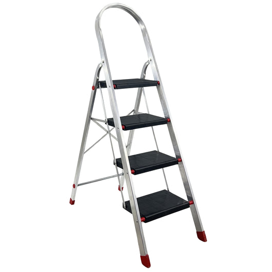 Scala in Alluminio 2 3 4 5 Gradini Sgabello Pieghevole Richiudibile Salvaspazio Ripiegabile Robusta Multiuso c 4 gradini