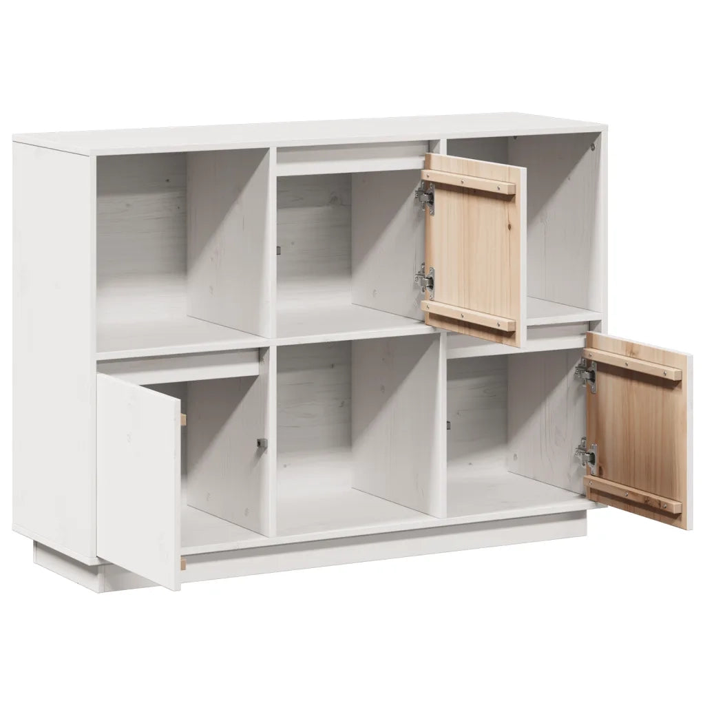 Credenza Bianca 110,5x35x80 cm in Legno Massello di Pino