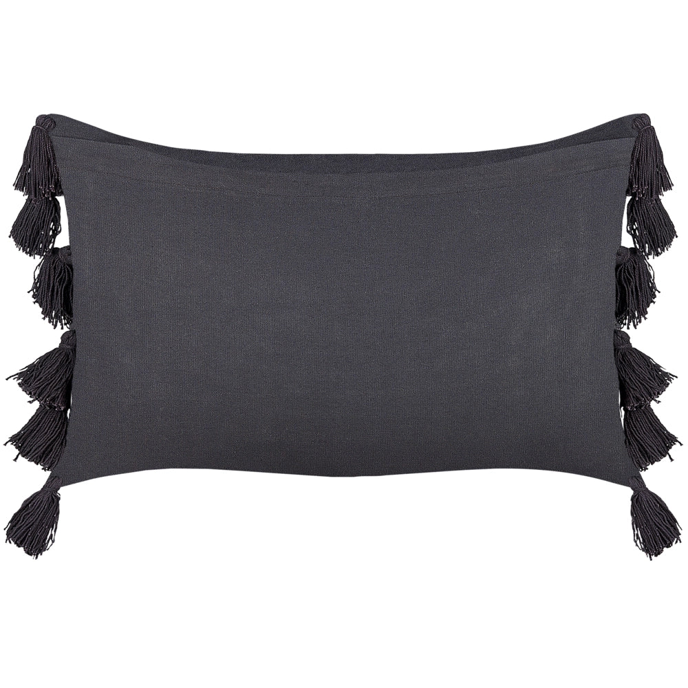 Cuscino decorativo cotone grigio 35 x 55 cm tinta unita con nappe stile boho accessori