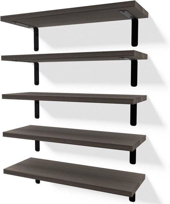 Set di 5 Placche per Parete in Legno per Camera da Letto e Bagno, con Decorazione e Deposito, Colorazione Scuro Miele