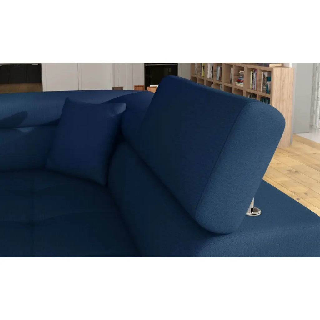 Divano ad angolo convertibile MENTON blu oceano e bianco – Angolo destro con contenitore