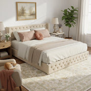Letto matrimoniale contenitore in velluto beige 160x200 cm