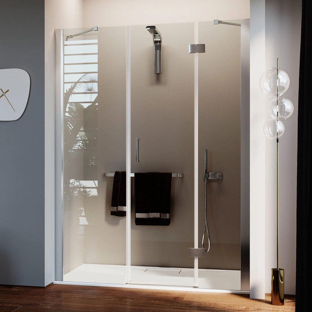 Porta Doccia 155CM H190 Vetro Trasparente con Easy-Clean mod. Flip Anta + Fisso