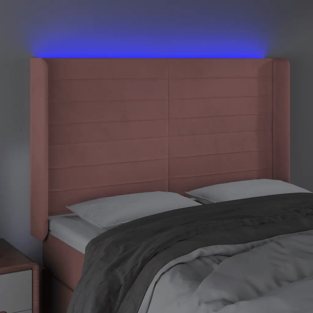 Testiera a LED rosa 147x16x118/128 cm in Velluto 3124241