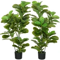 Set di 2 Piante Artificiali, Fico Artificiali a Foglie, Albero Artificiale con Vaso Incluso, Altezza 110 cm, Verde