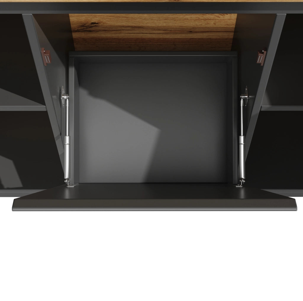 Mobile cucina 120x40x180 cm con vani multipli e illuminazione LED in MDF e metallo nero