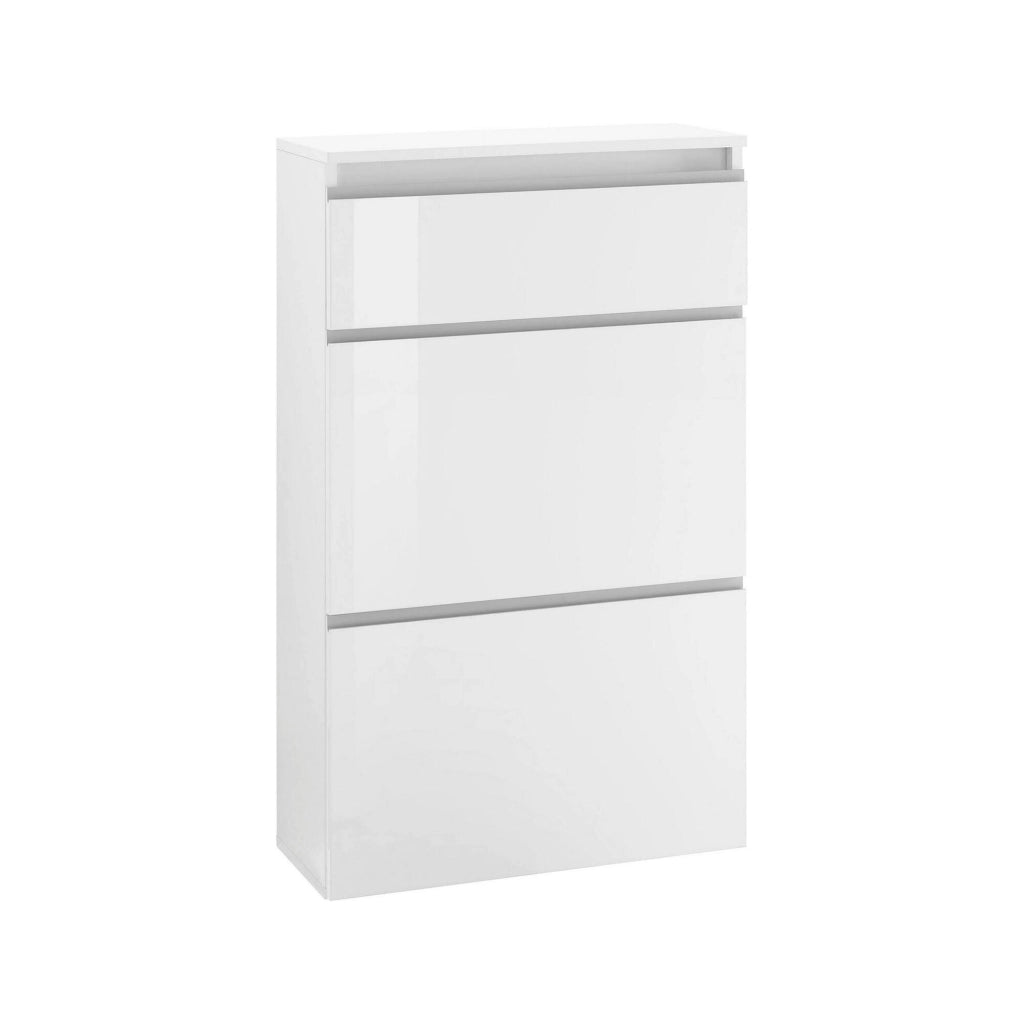 Mobile Portascarpe Alejandra, Scarpiera 12 Paia Made in Italy, 60x27x108h cm Bianco Lucido