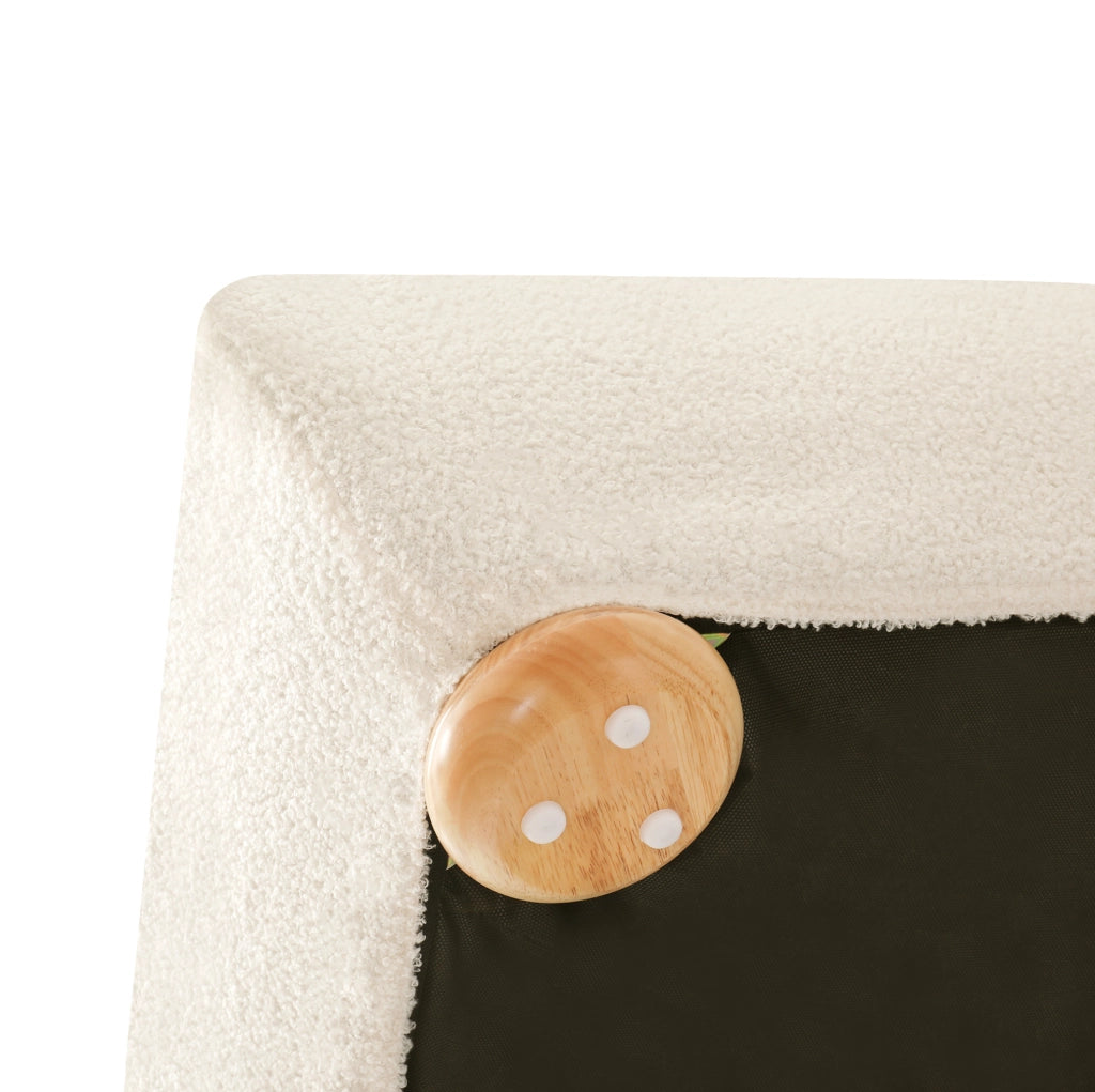 Letto matrimoniale imbottito con contenitore idraulico 140x200 cm; bouclé beige con rete a doghe