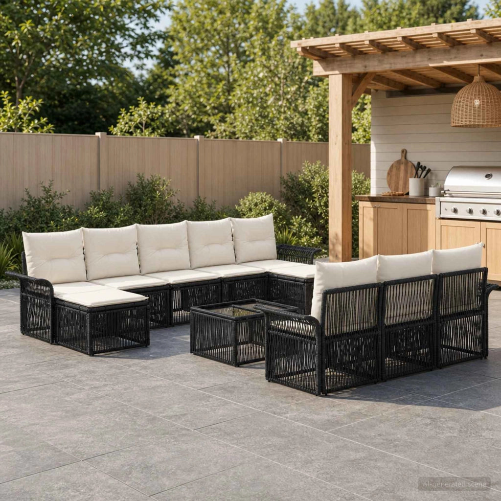 Set Divano da Giardino 11 pz Nero polyrattan 3434965