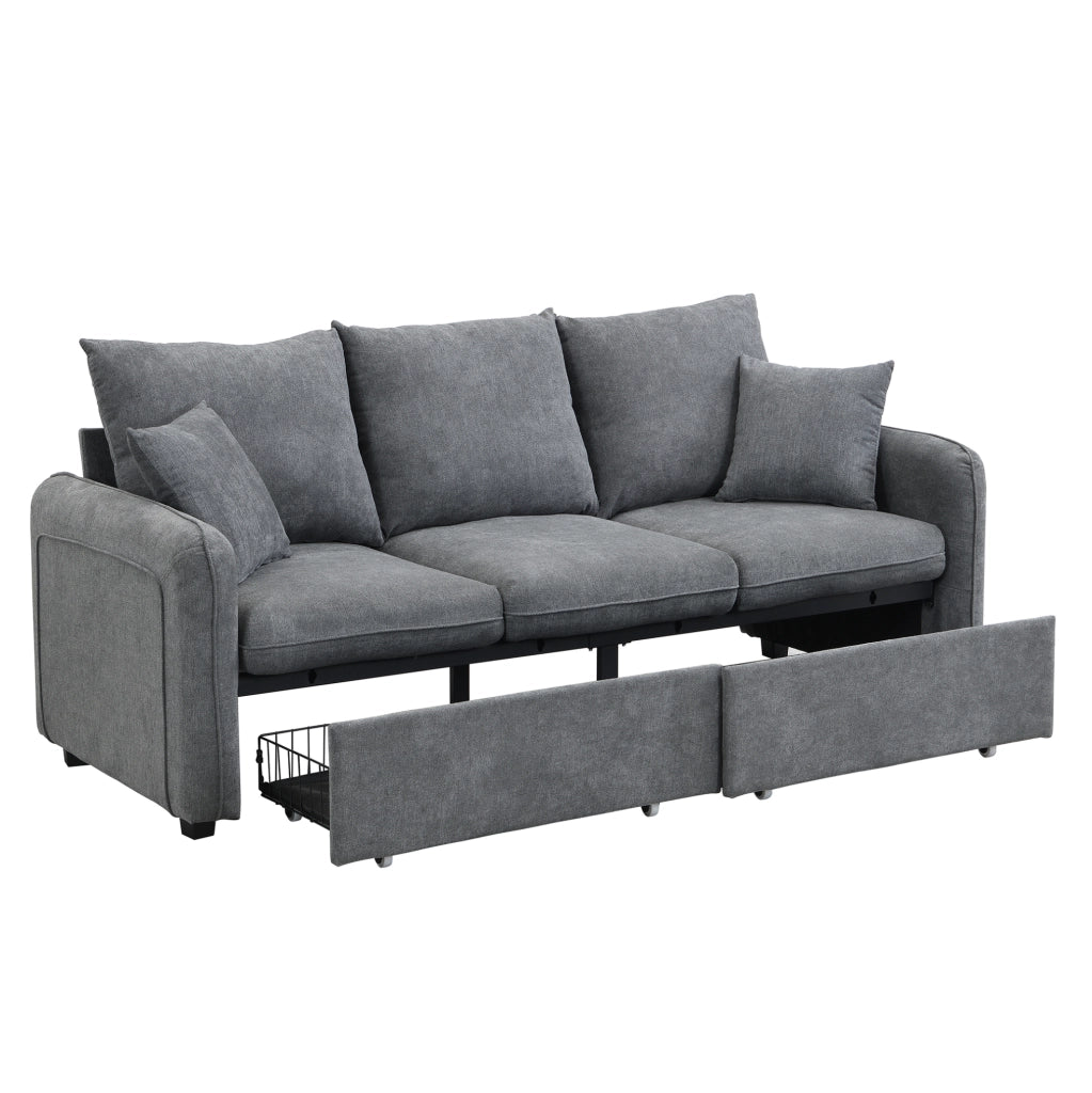 Divano angolare modulare 3 posti con 2 pouf contenitore 188x186x86 cm in chenille grigio scuro