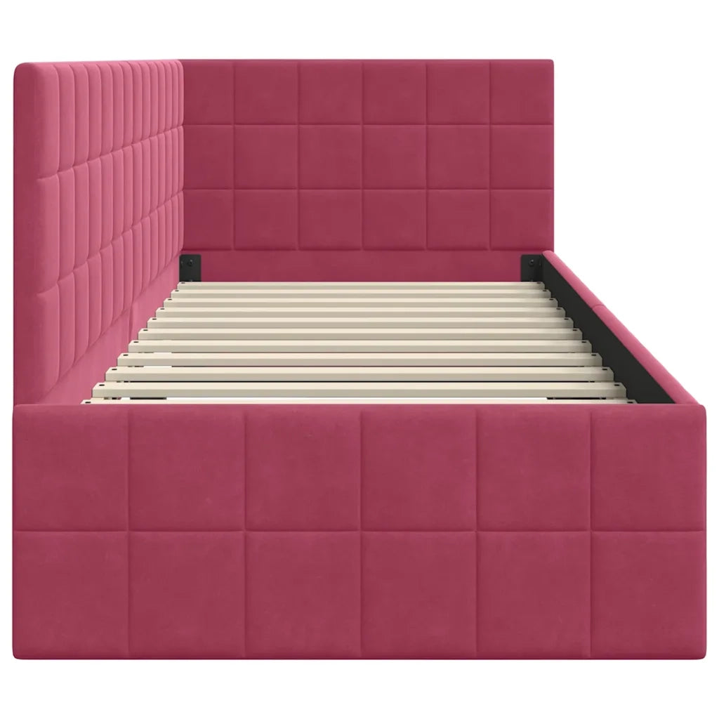 Letto singolo | Letto per adulti | Cornice del letto ad angolo Rosso Vino 80 cm x 200 cm Velluto