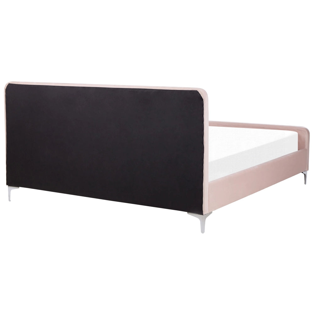 Letto in velluto rosa pastello 180 x 200 cm trapuntato testiera gambe in metallo design moderno